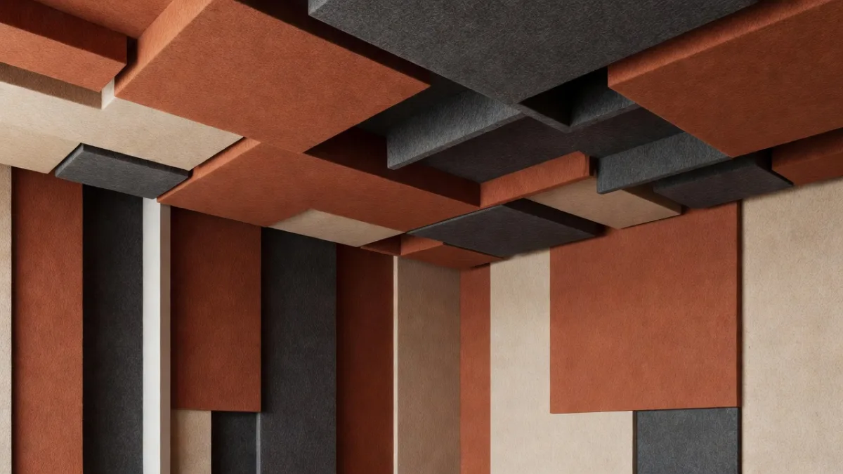 Plan d'implantation de panneaux acoustiques au plafond et sur les murs