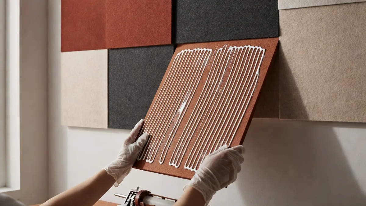 Pose d'un panneau acoustique au mur avec de la colle de montage