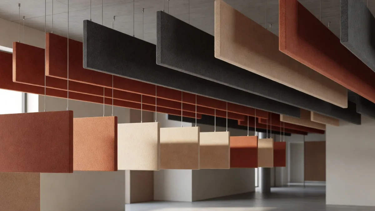Suspension d'une baffle acoustique au plafond par câbles acier