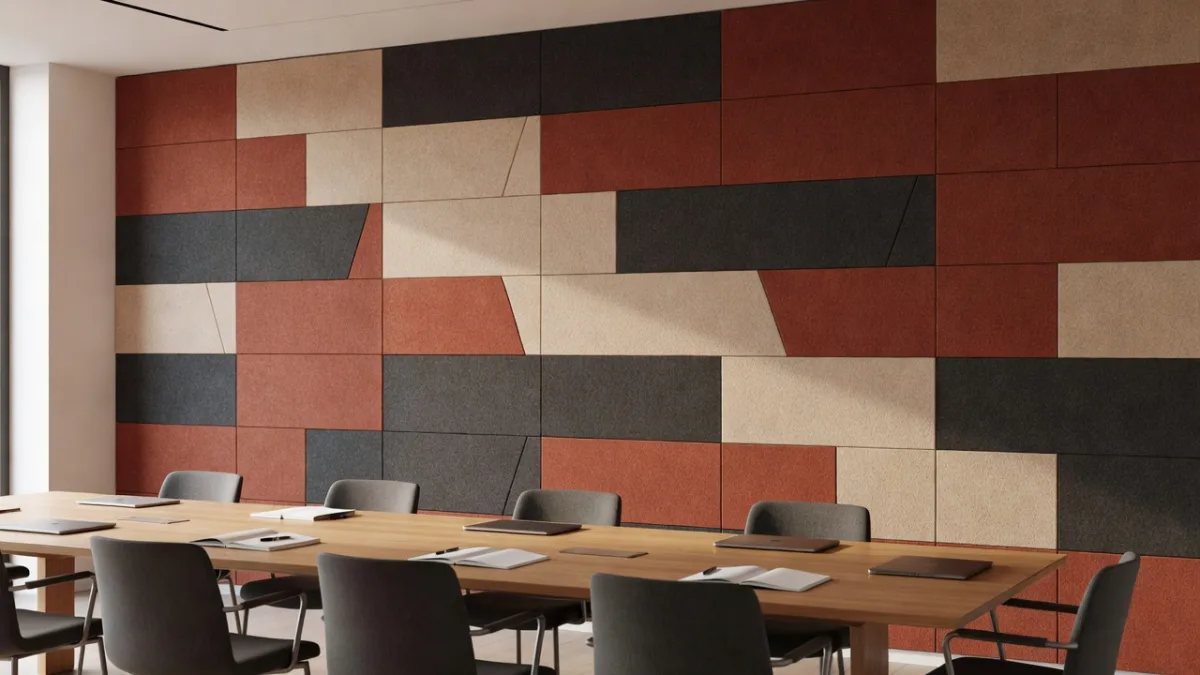 Salle de réunion traitée avec des panneaux muraux absorbants