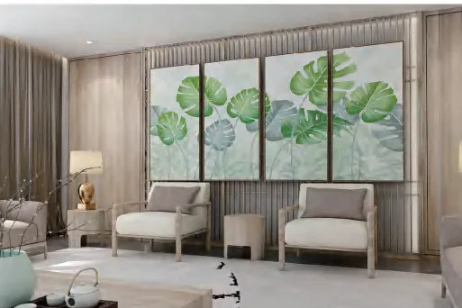 Printed acoustic wall with a cactus mural in a meeting area