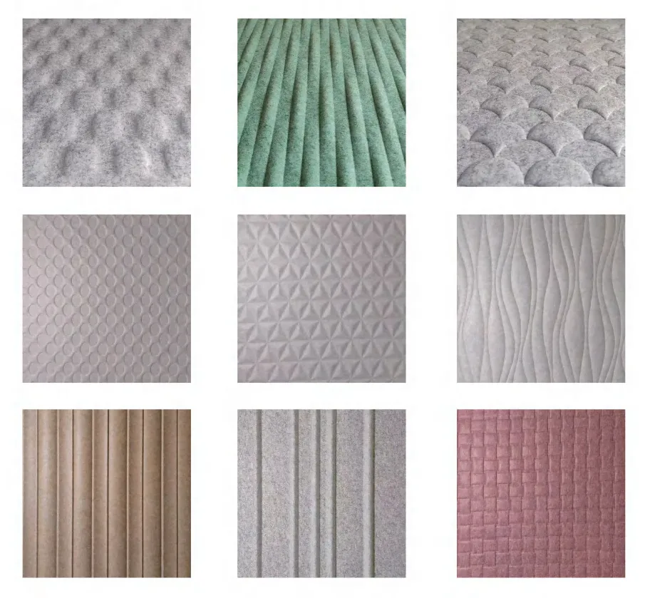 Terracotta embossed acoustic panel with a woven relief pattern